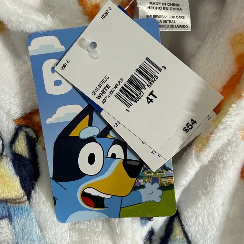 Bluey Bingo Kids Fleece Bathrobe White Blue Orange Size 4T Brand New Bath Time